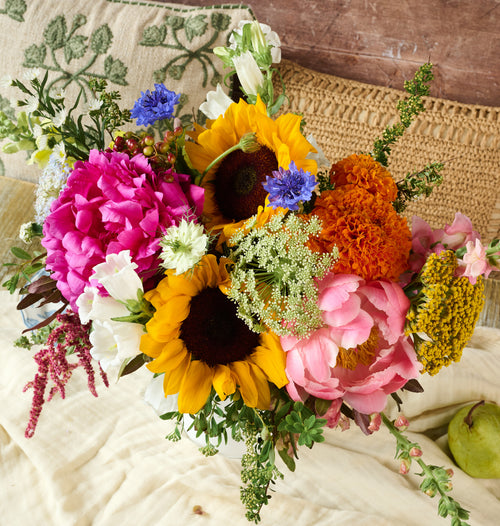 Double bunch Farm bouquet with abundant rustic seasonal flowers