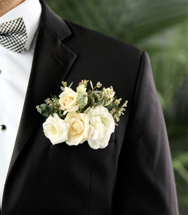Pocket Boutonniere White & Cream - Flowers for Dreams