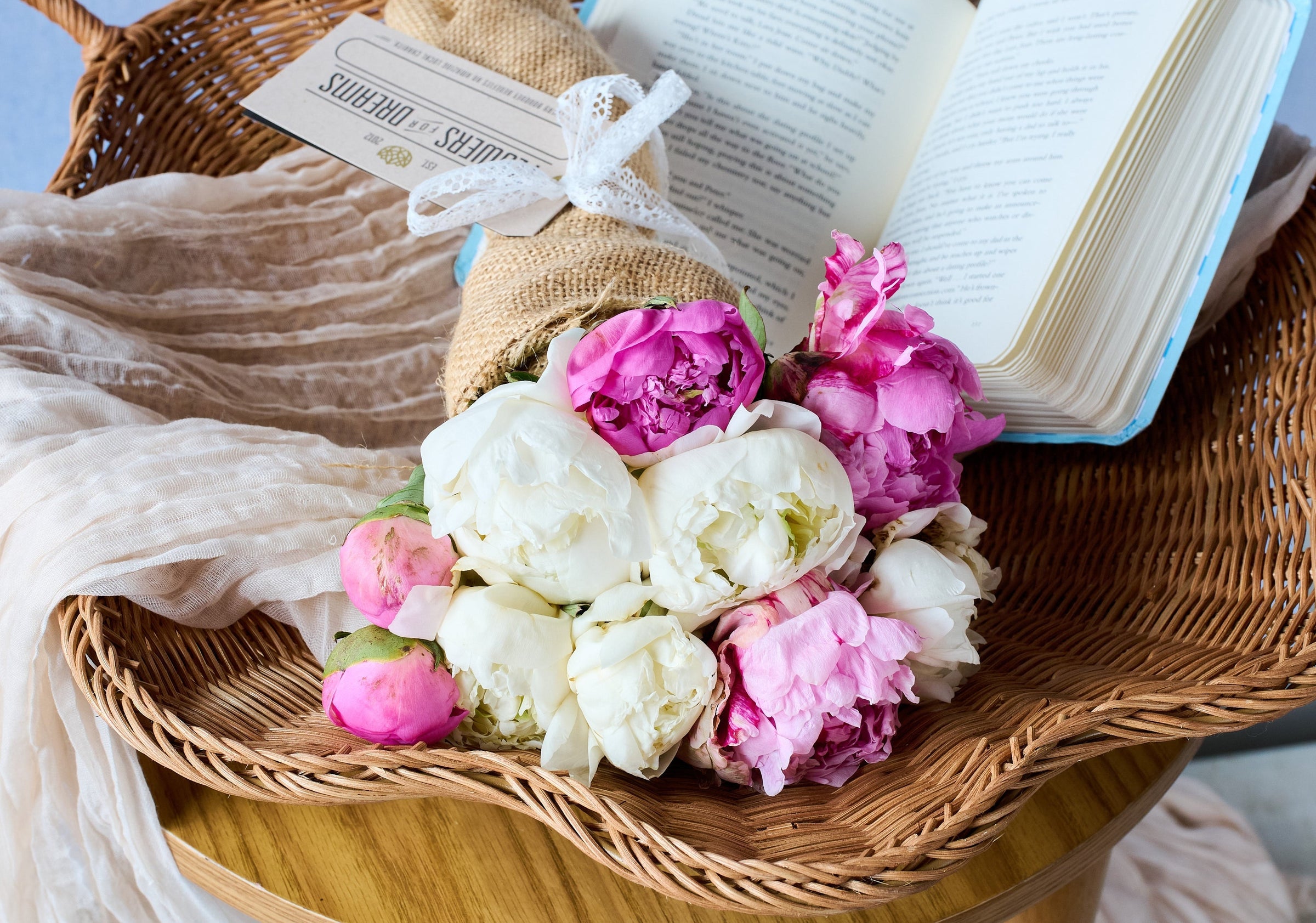 Blush, white, and pink local peonies for delivery.