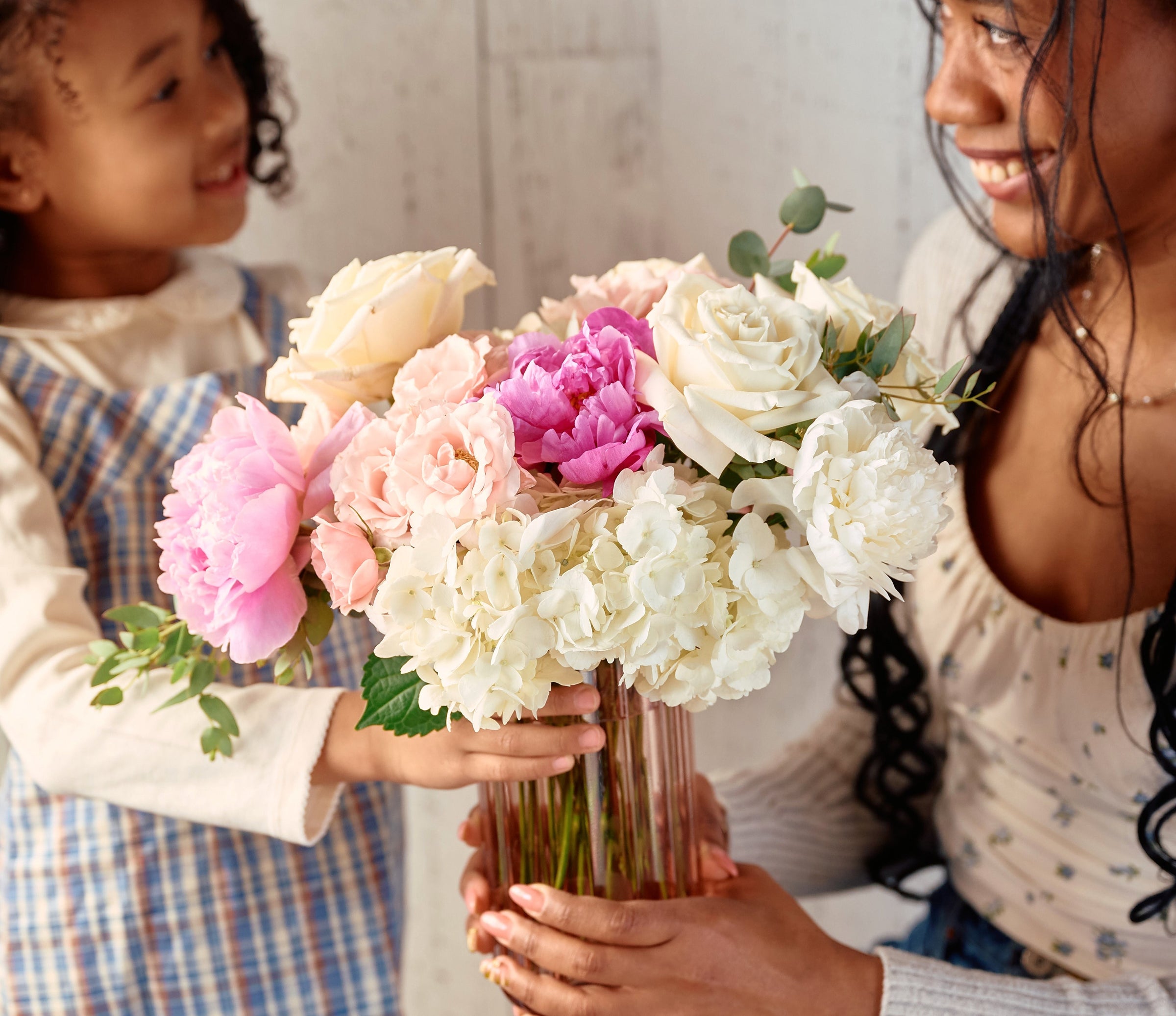 Mother's Day Belle arrangement with peonies and hydrangea