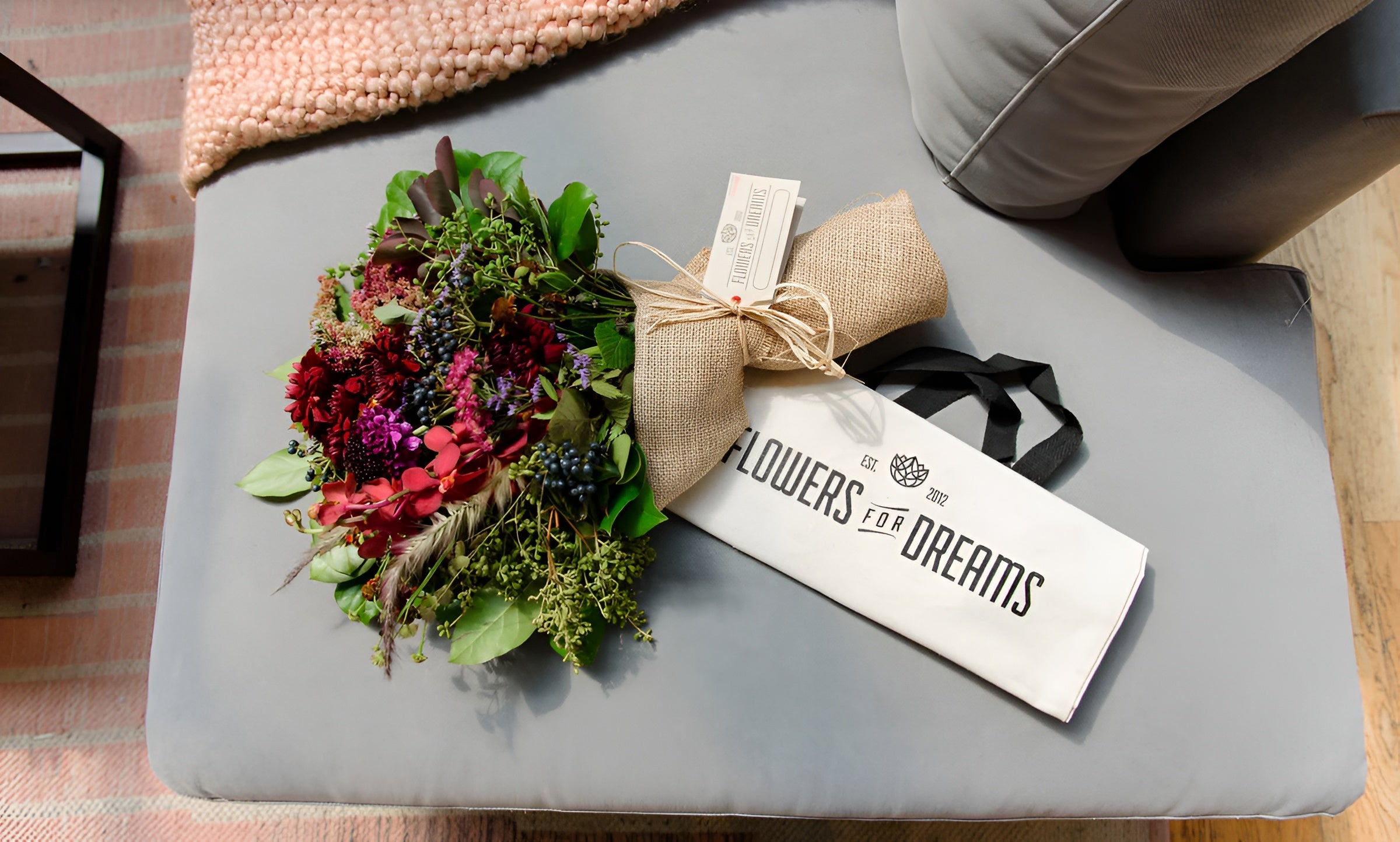  A card along with flowers from Flowers for Dreams.