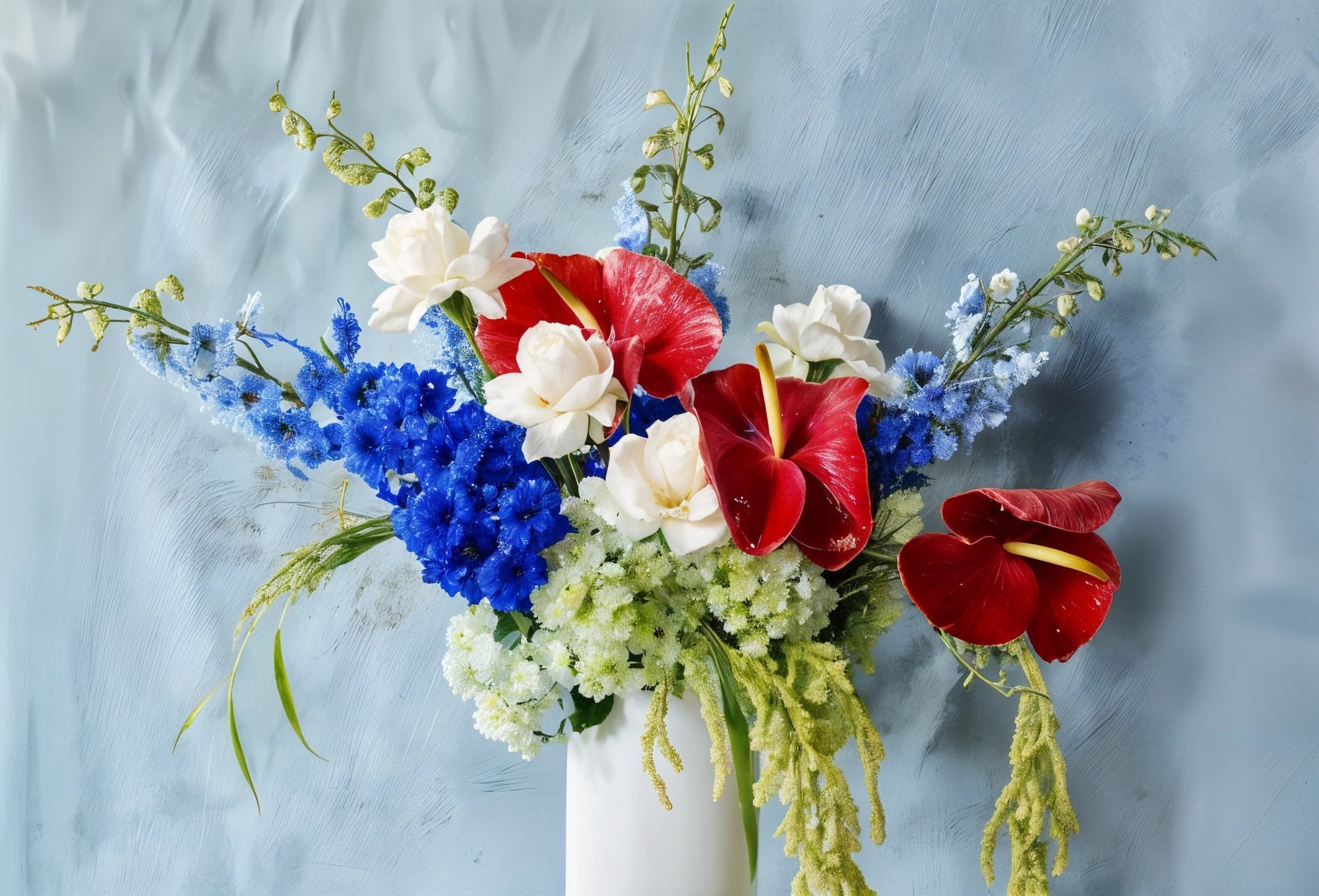 Beautiful bouquet from Flowers for Dreams with red, white and blue flowers in a vase.