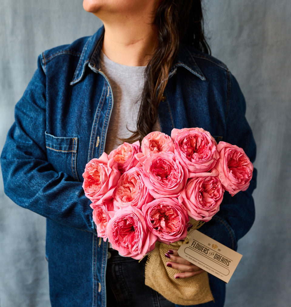 Our local flower shops create this beautiful Pink Roses bouquet for our customers