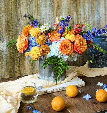 Bold, colorful bouquet made with organic, eco-friendly flowers.
