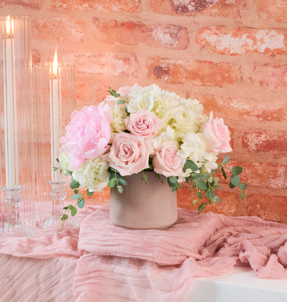Large Grace arrangement with abundant soft elegant flowers