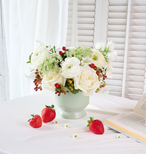 Cottagecore floral arrangement with whimsical mixed wildflowers