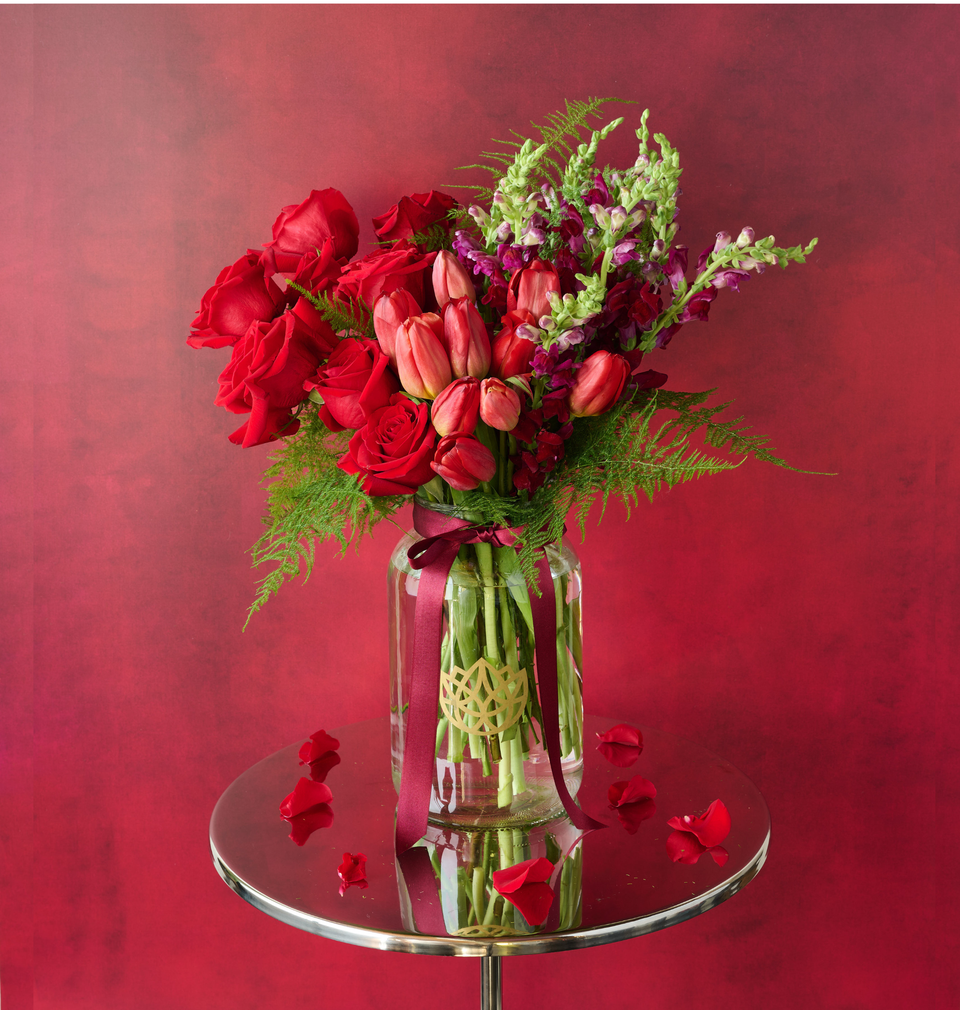 Our local flower shops create this beautiful Scarlet bouquet for our customers