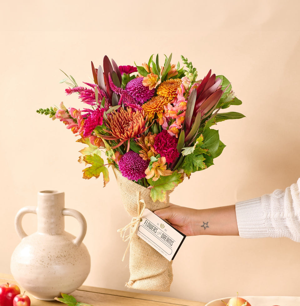 Our local flower shops create this beautiful Autumn bouquet for our customers