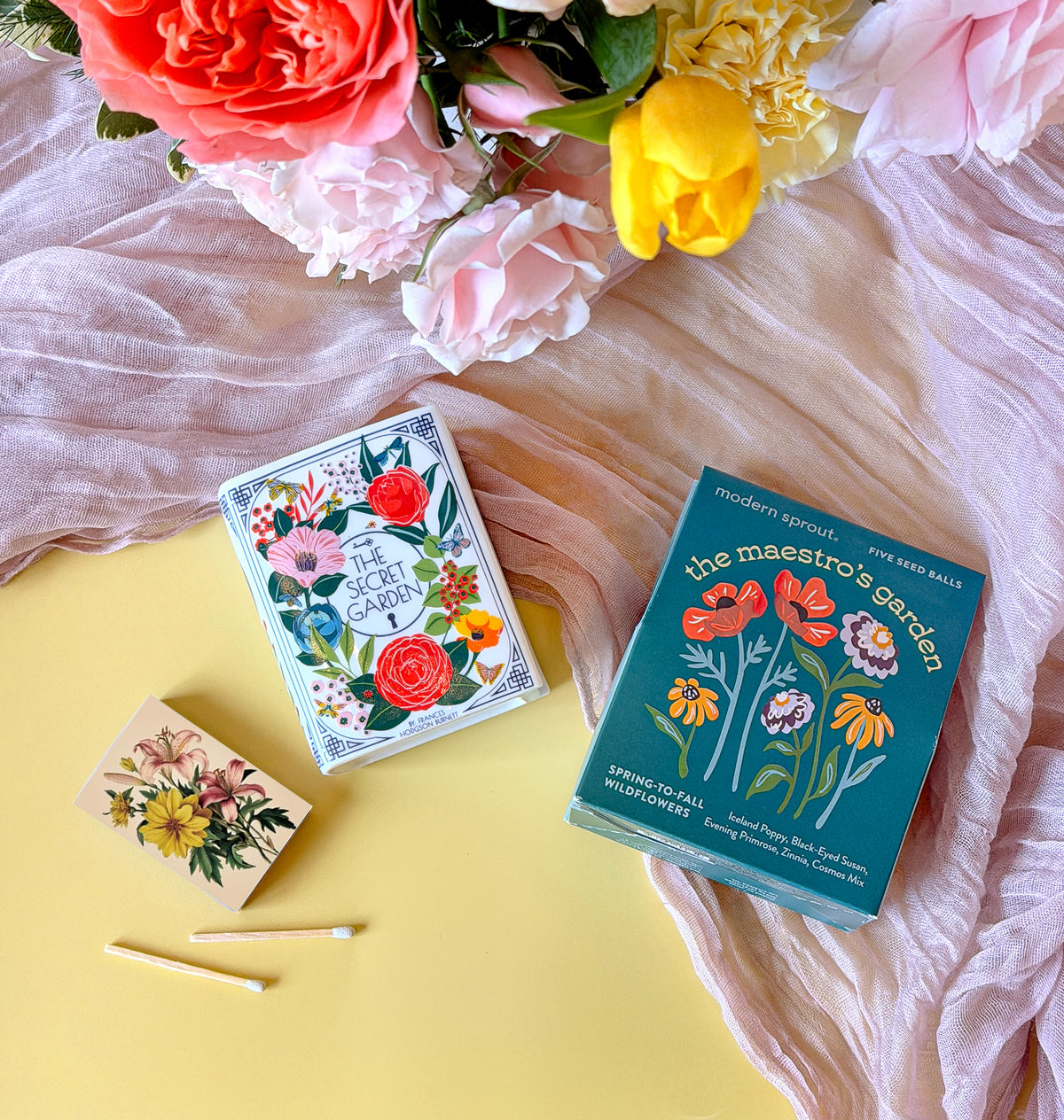 Secret Garden bundle with botanical products and fresh flowers