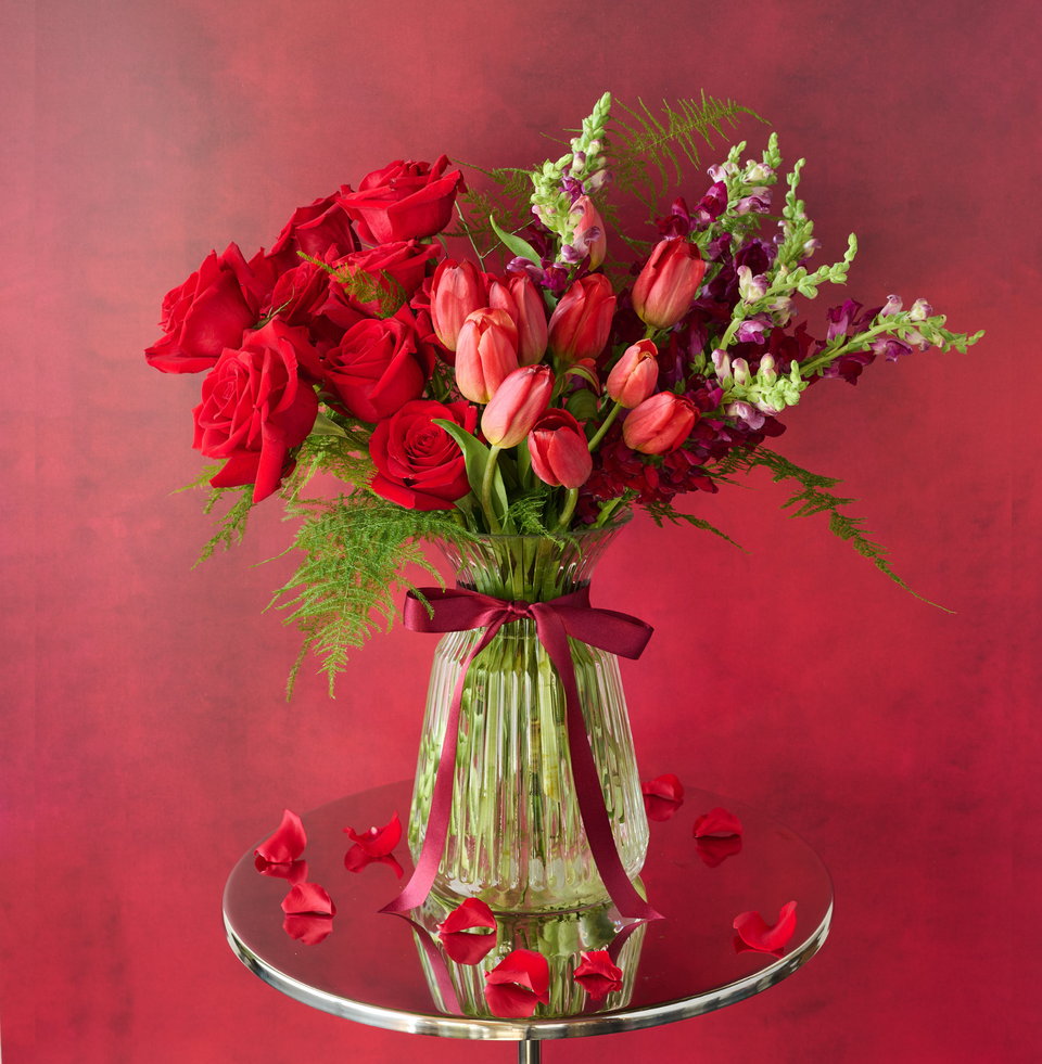 Our local flower shops create this beautiful Scarlet bouquet for our customers